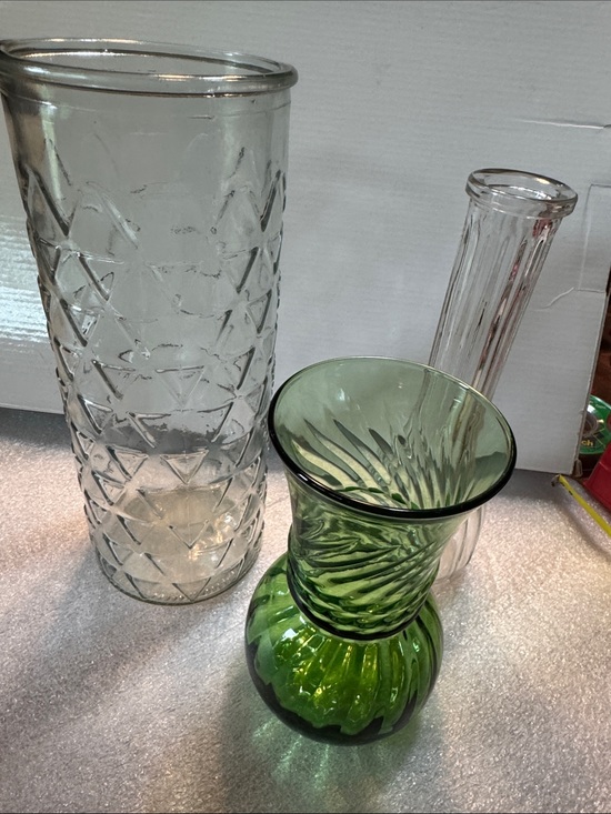 Other - Green Swirl Glass Vase - Home Accents